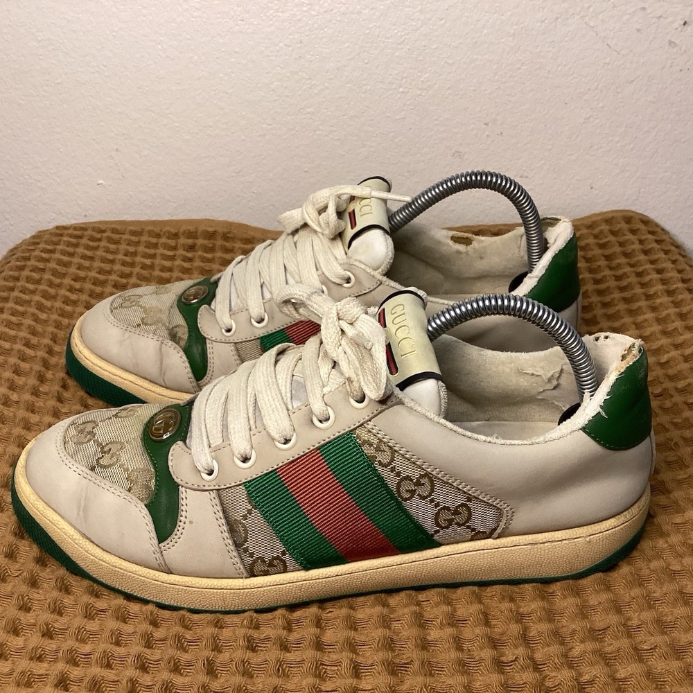 GUCCI Men's Screener GG Distressed Leather Sneakers Size UK 7 US 8 Beige Brown - Picture 1 of 12